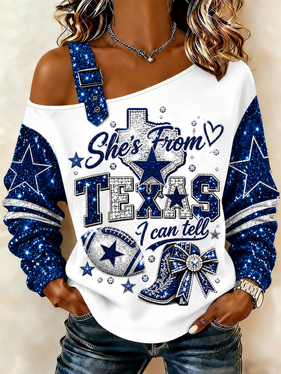 Women's Football Gameday Gift For Football Fans Casual Off-Shoulder Sweatshirt gracestitchs