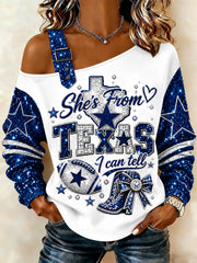 Women's Football Gameday Gift For Football Fans Casual Off-Shoulder Sweatshirt gracestitchs