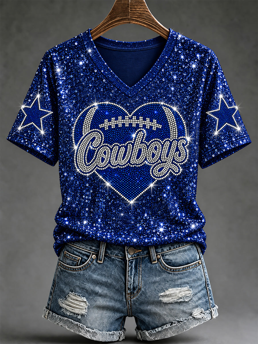 Women's Football Gameday Gift For Football Fans Casual V-Neck Tee gracestitchs