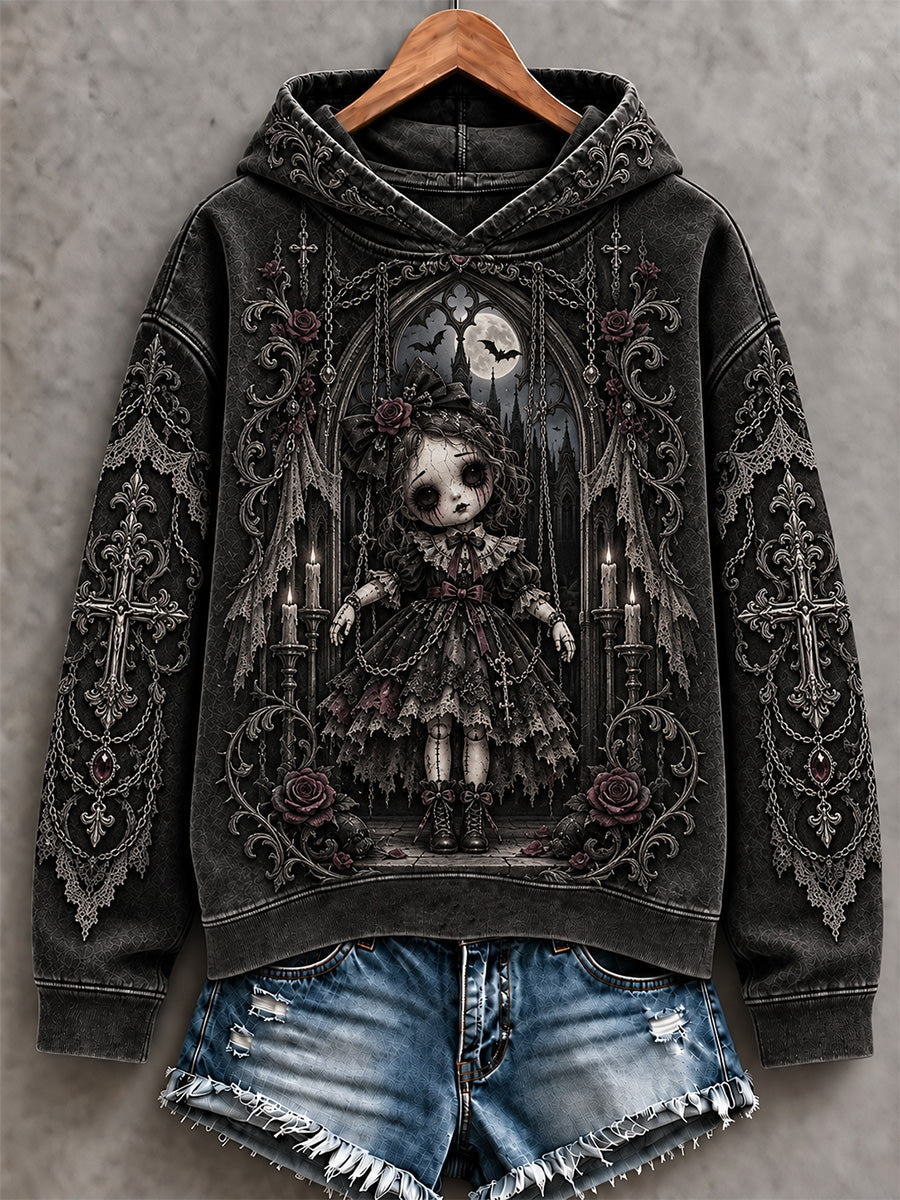 Women's Halloween Creepy Dolls Print Casual Hoodie gracestitchs