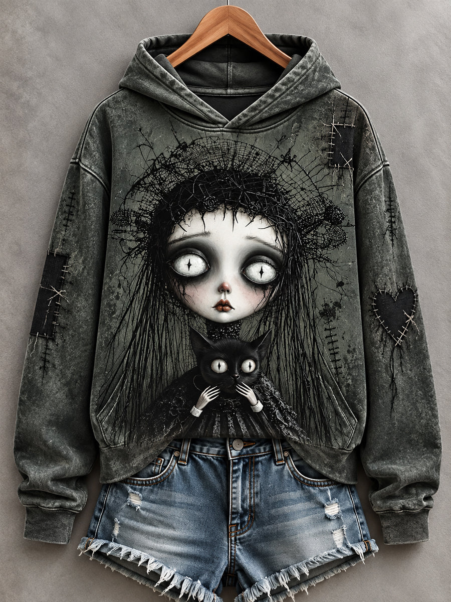 Women's Halloween Creepy Dolls Print Casual Hoodie gracestitchs