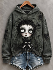 Women's Halloween Creepy Dolls Print Casual Hoodie gracestitchs