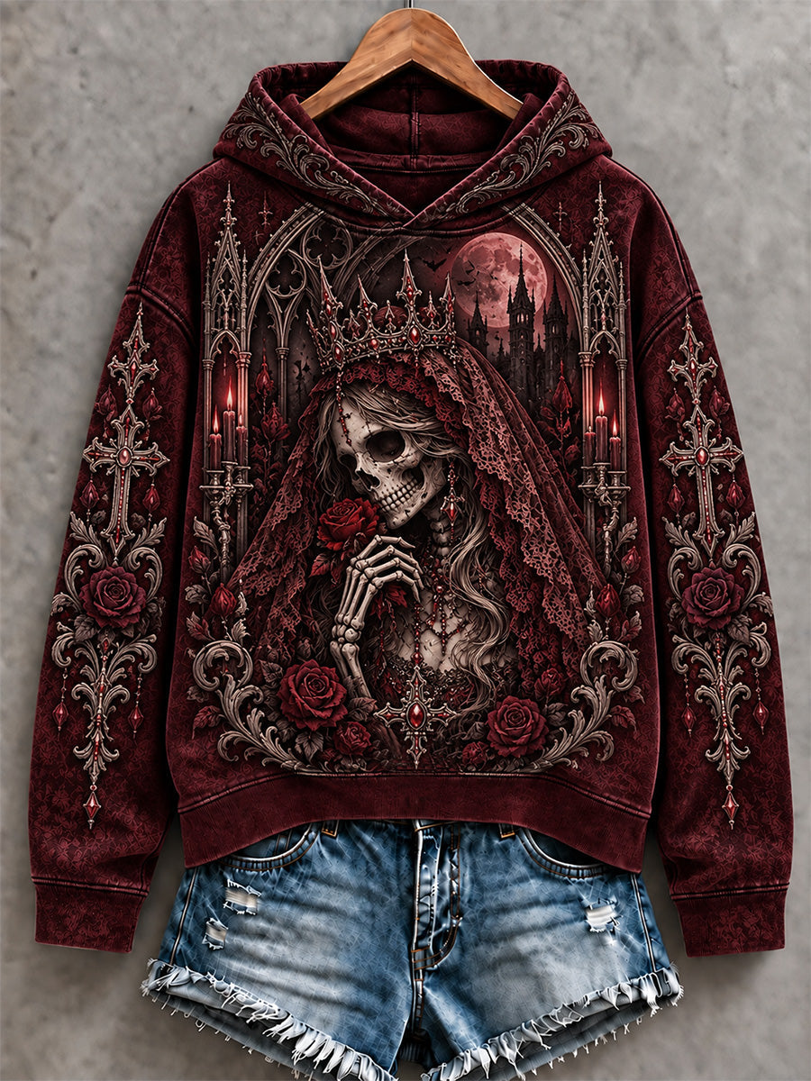 Women's Halloween Scary Skull Print Casual Hoodie gracestitchs
