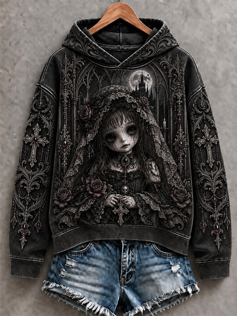 Women's Halloween Creepy Dolls Print Casual Hoodie gracestitchs