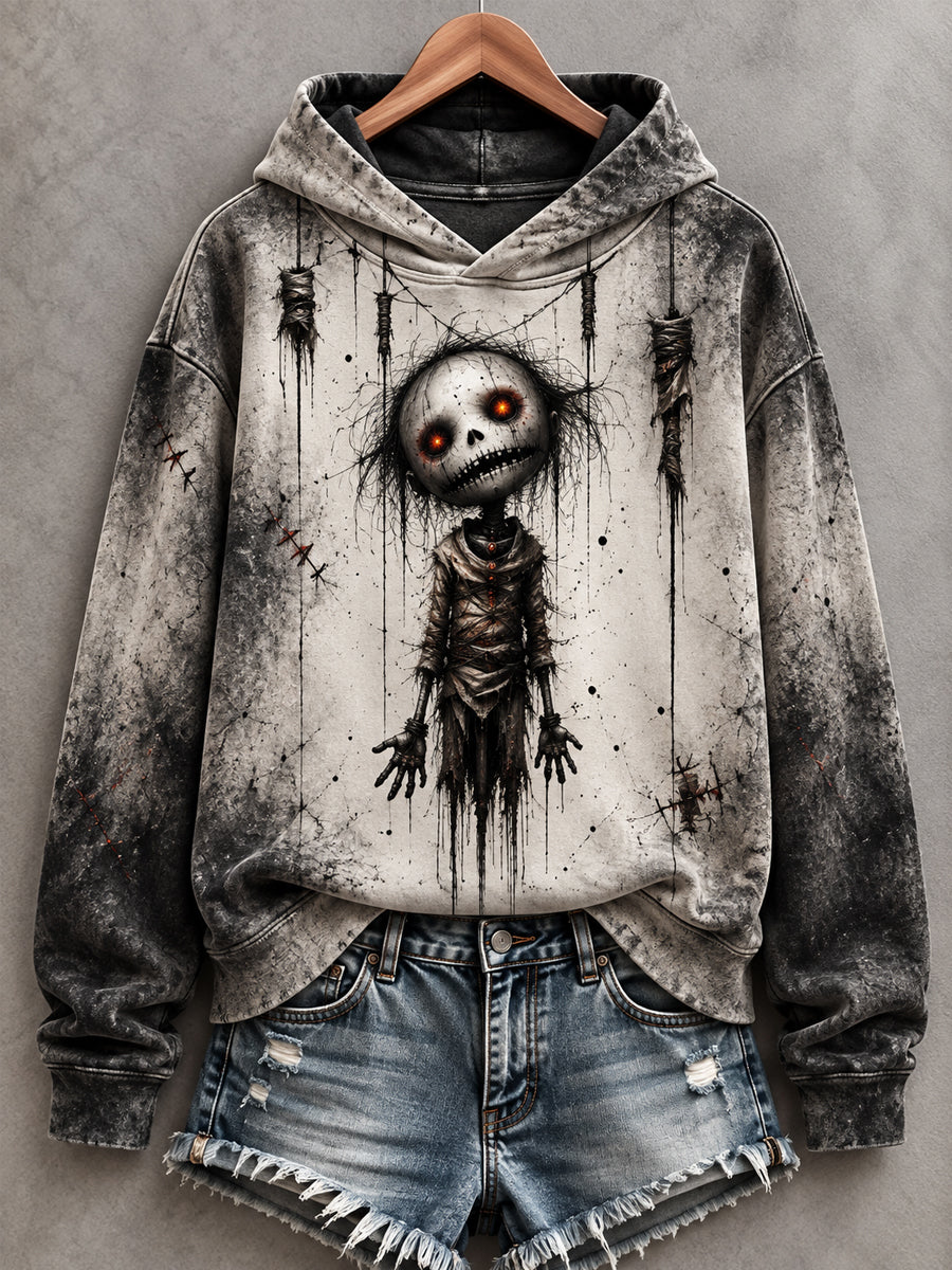 Women's Halloween Creepy Dolls Print Casual Hoodie gracestitchs