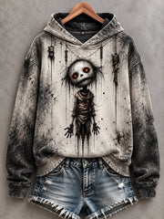 Women's Halloween Creepy Dolls Print Casual Hoodie gracestitchs