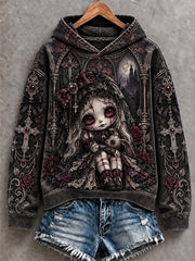 Women's Halloween Creepy Dolls Print Casual Hoodie gracestitchs
