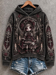 Women's Halloween Creepy Dolls Print Casual Hoodie gracestitchs