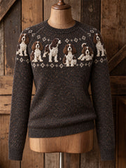 Women's Springer Spaniel Dogs Yoke Isle Print crew neck sweater gracestitchs