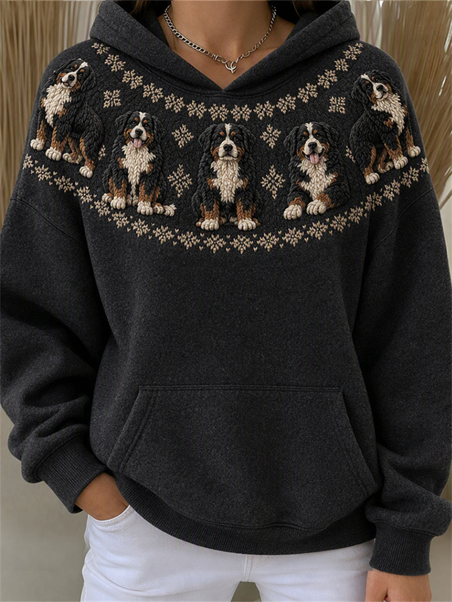 Women's Vintage Bernese Mountain Dogs Yoke Isle Print Hoodie gracestitchs