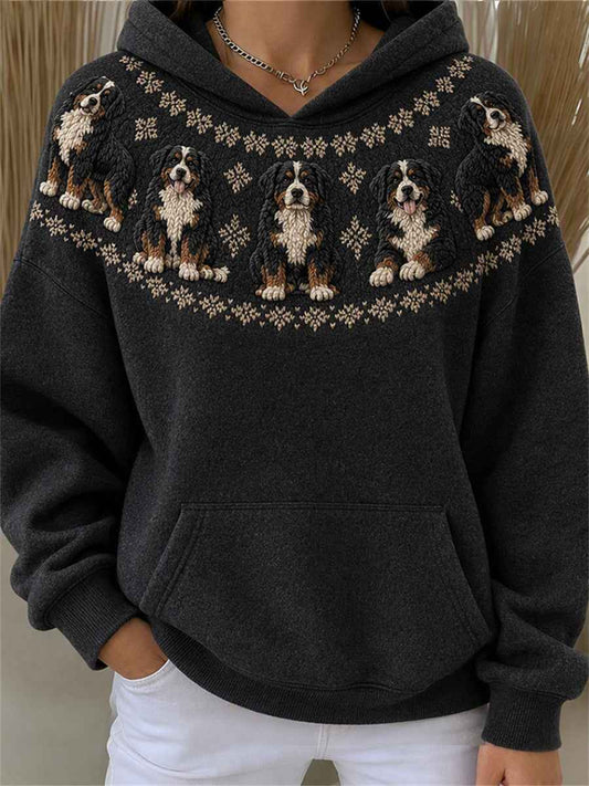 Women's Vintage Bernese Mountain Dogs Yoke Isle Print Hoodie