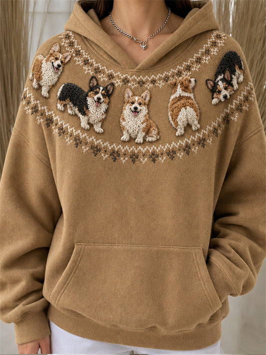 Women's Vintage Corgi Dogs Yoke Isle Print Hoodie gracestitchs