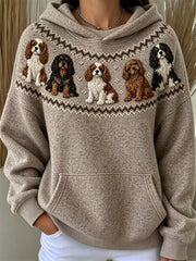 Women's Vintage Cavalier Dogs Yoke Isle Print Hoodie gracestitchs