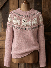 Women's Vintage West Highland White Terrier Dogs Yoke Isle Print crew neck sweater gracestitchs