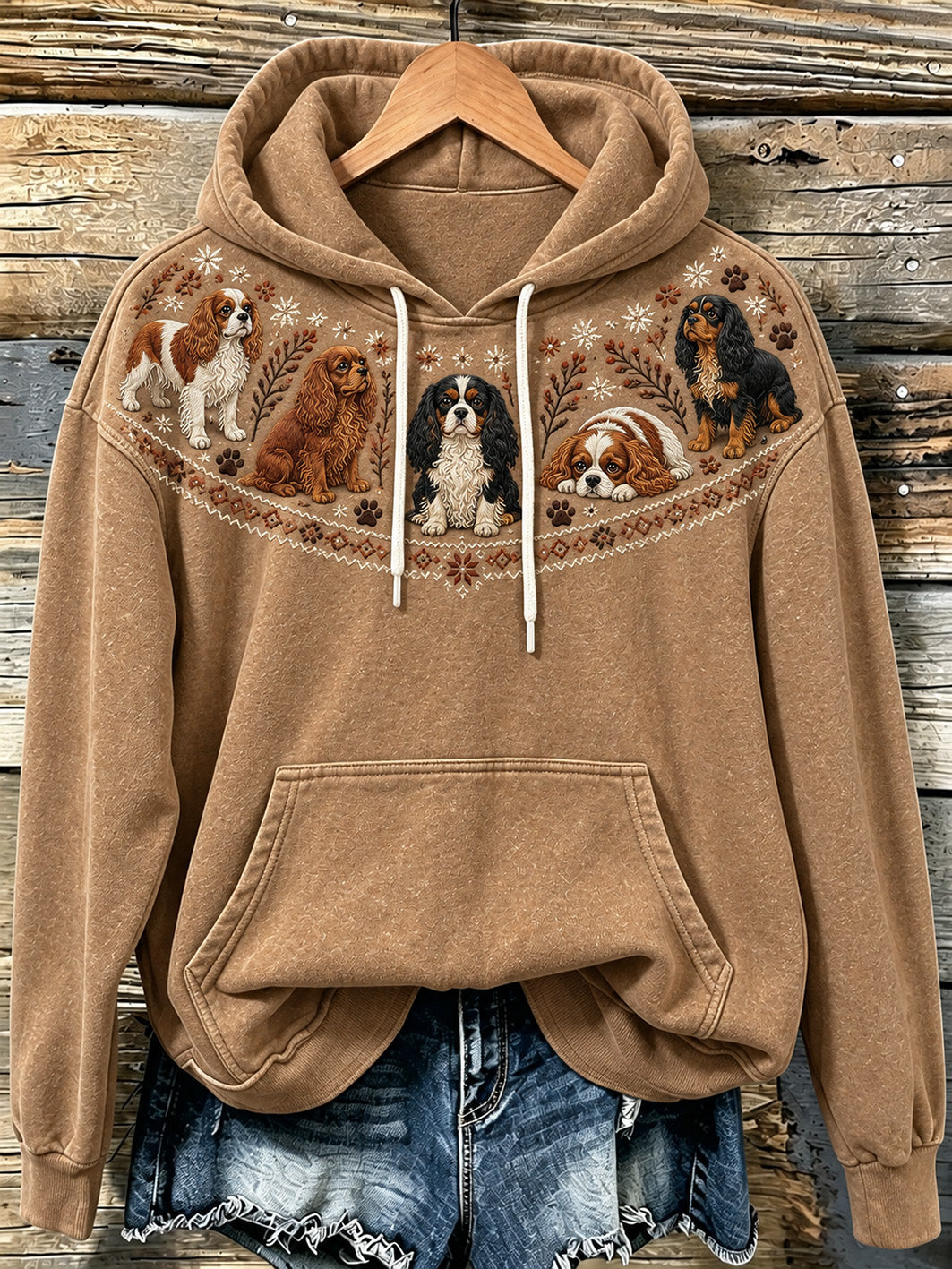 Women's cute puppy design pattern printed casual hoodie gracestitchs