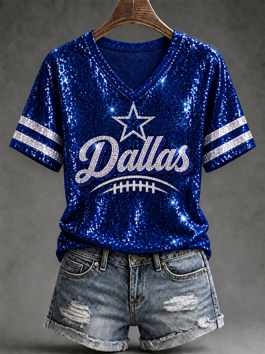 Women's Football Gameday Gift For Football Fans Casual V-Neck Tee gracestitchs