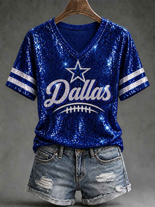 Women's Football Gameday Gift For Football Fans Casual V-Neck Tee