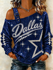 Women's Football Gameday Gift For Football Fans Casual Off-Shoulder Sweatshirt gracestitchs