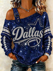 Women's Football Gameday Gift For Football Fans Casual Off-Shoulder Sweatshirt gracestitchs