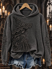 Women's Halloween Gothic Witch Lace Art Print Cozy Hoodie gracestitchs