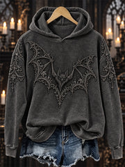 Women's Halloween Gothic Lace Bat Art Print Cozy Hoodie gracestitchs