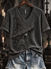 Women's Halloween Gothic Witch Lace Art Print short-sleeved T-shirt gracestitchs