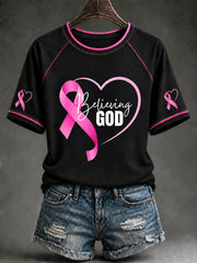 Women's Breast Cancer Awareness Pink Ribbon Support O-Neck T-Shirt gracestitchs