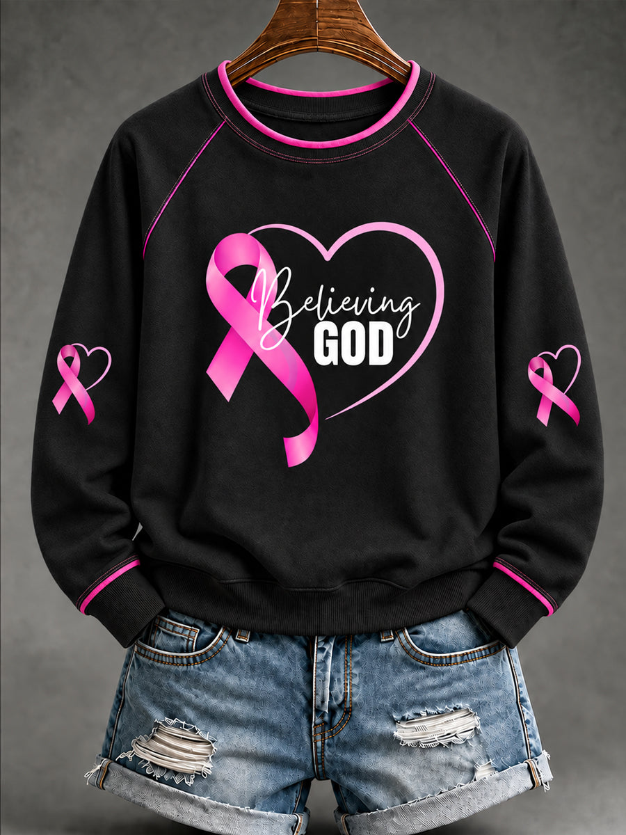 Women's Breast Cancer Awareness Pink Ribbon Support Sweatshirt gracestitchs