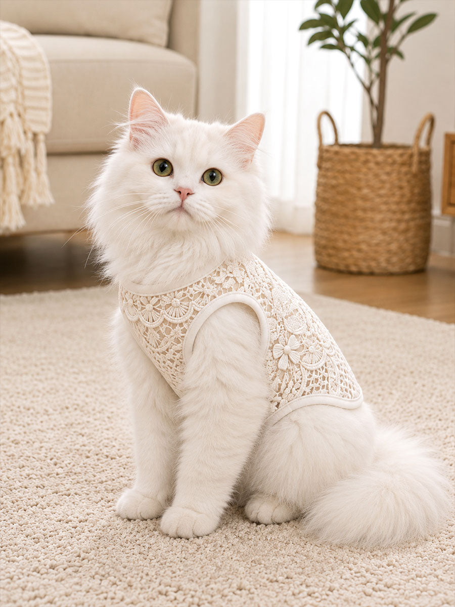 Floral Lace Print Cat Vests gracestitchs