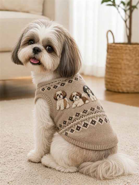 Vintage Shih Tzu Dogs Isle Pattern Print Pet Sleeveless Vest gracestitchs