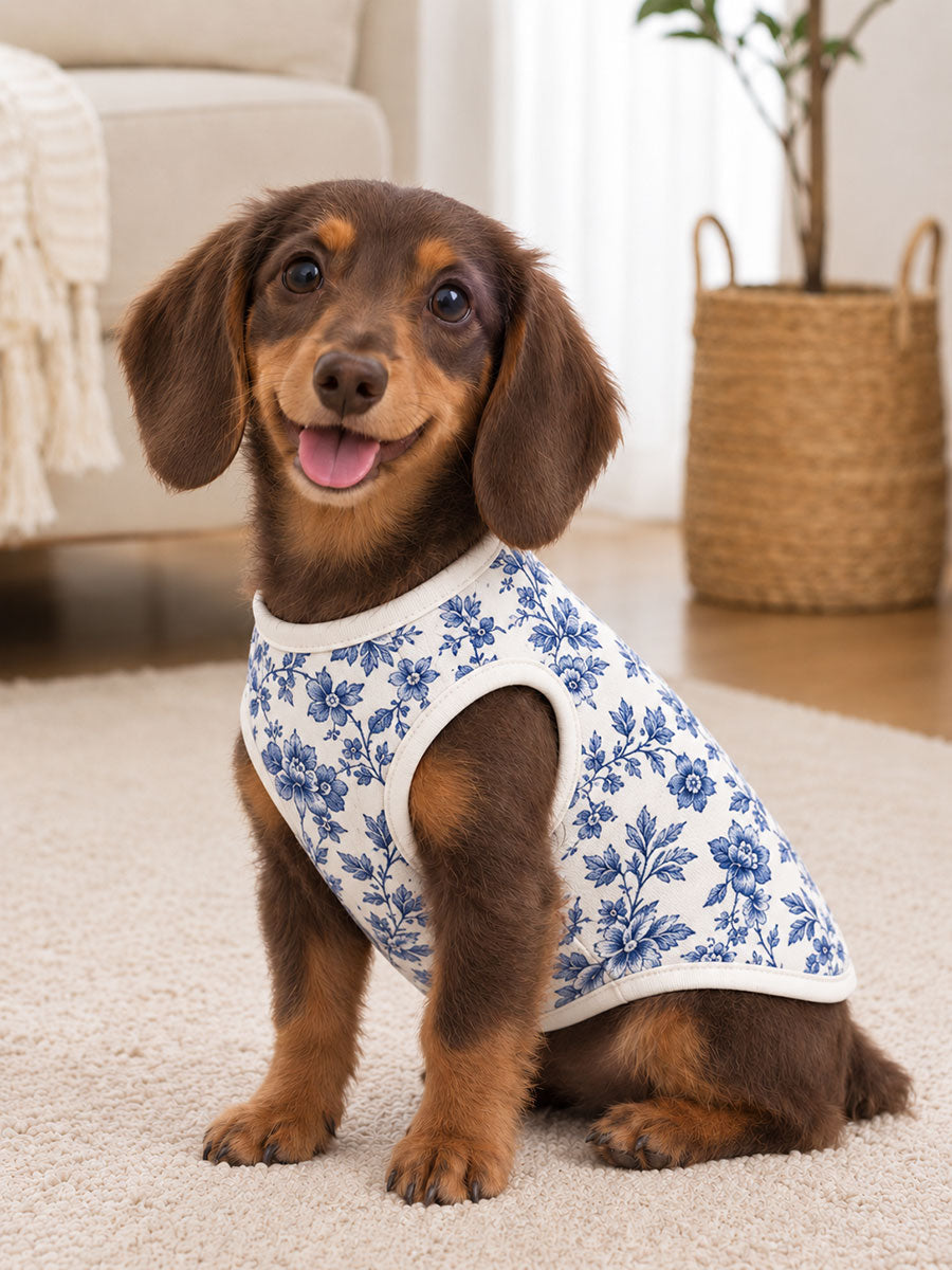 Blue Classic Floral Sleeveless Pet Vest (Suitable for Cats and Dogs) gracestitchs