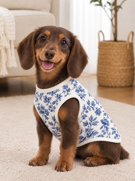 Blue Classic Floral Sleeveless Pet Vest (Suitable for Cats and Dogs) gracestitchs