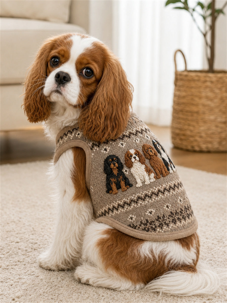 Vintage Cavalier Dogs Isle Pattern Print Pet Sleeveless Vest gracestitchs