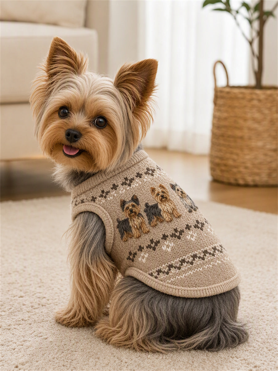 Vintage Yorkie Dogs Isle Pattern Print Pet Sleeveless Vest gracestitchs