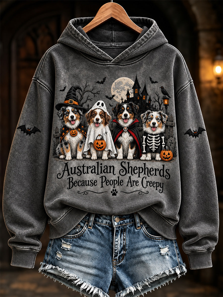 Women's Australian Shepherds Because People Are Creepy Halloween Print Cozy Hoodie gracestitchs