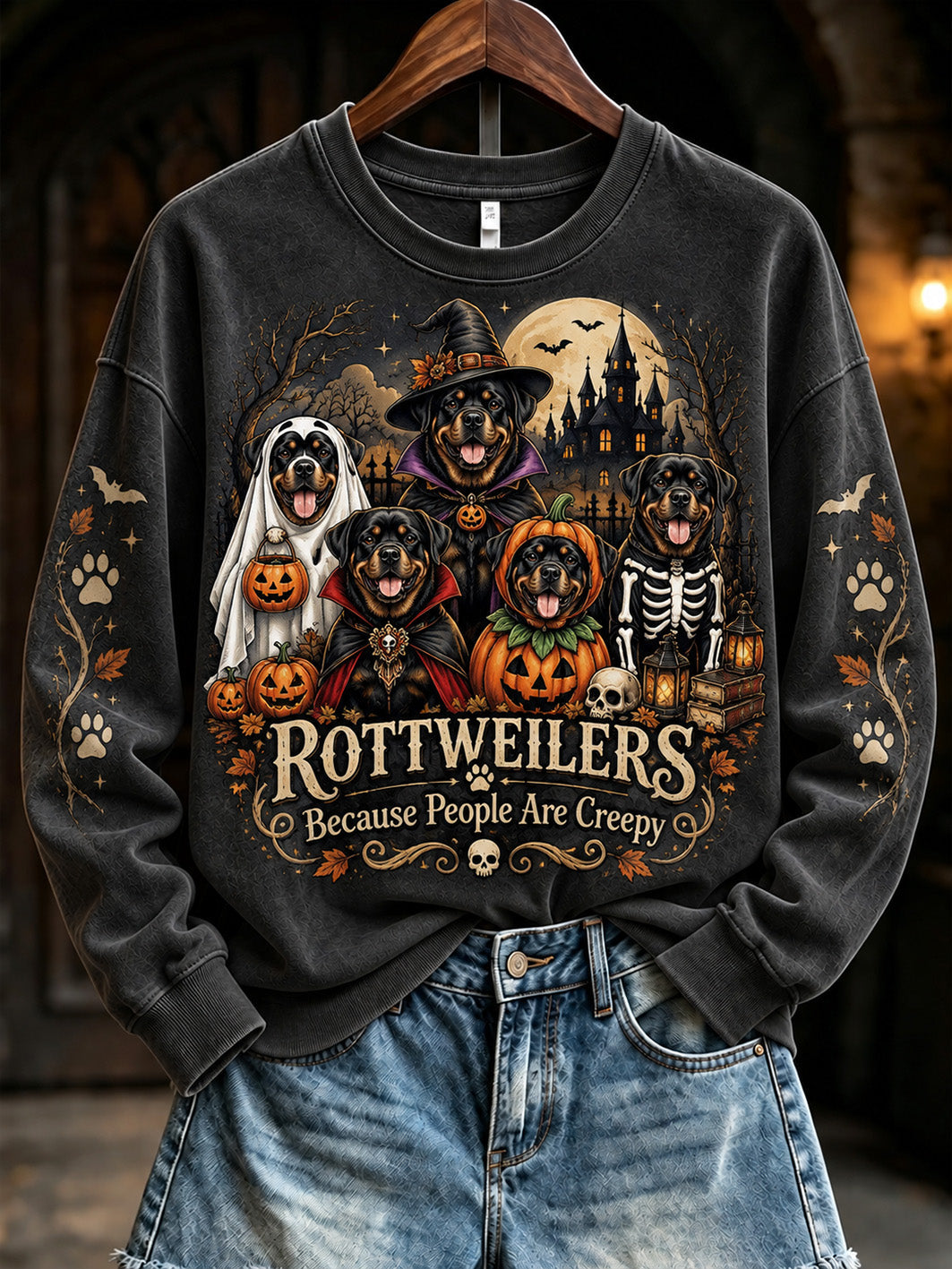 Women's Halloween-Themed  Dog Pattern Casual Regular Sweatshirt gracestitchs