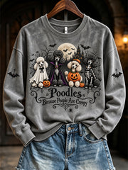 Women's Halloween-themed dog pattern casual sweatshirt gracestitchs