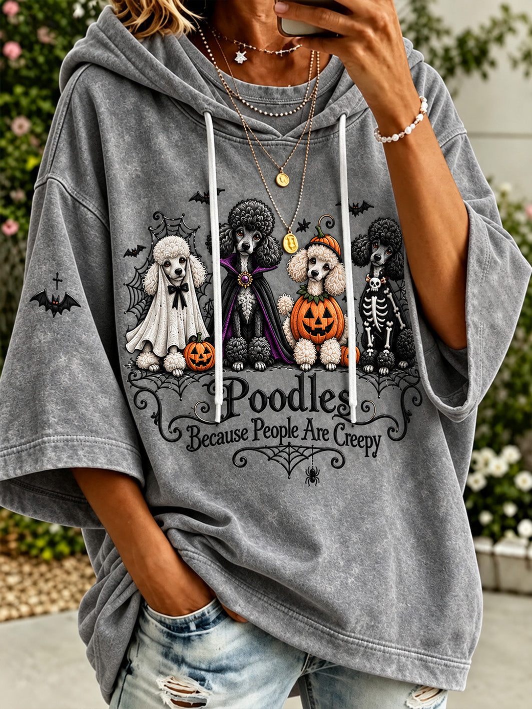 Women’s Halloween-Themed Dog Pattern Casual  Hoodie gracestitchs