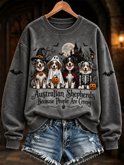 Women's Australian Shepherds Because People Are Creepy Halloween Print Cozy Sweatshirt gracestitchs