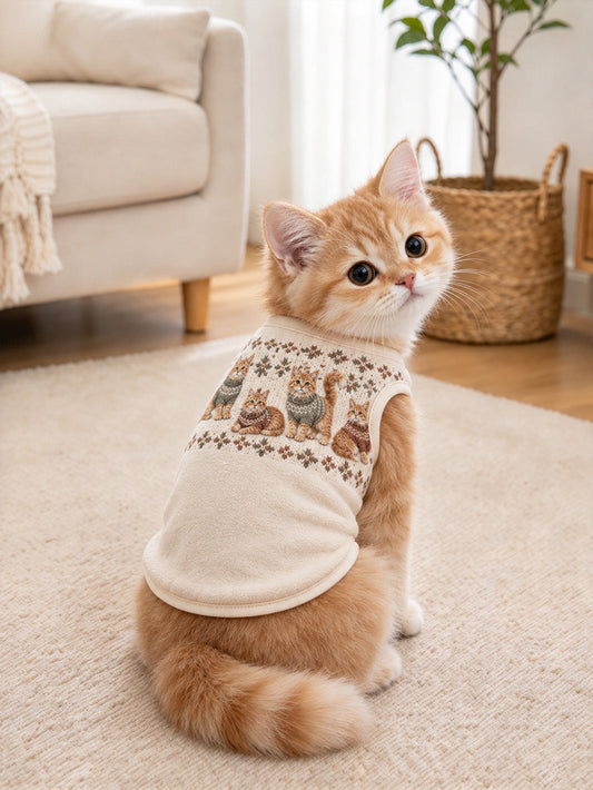 Orange Cat Pattern Design Pet Sleeveless Vest gracestitchs