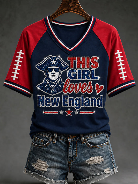 Women's Football Gameday Gift For Football Fans Casual V-Neck Tee gracestitchs