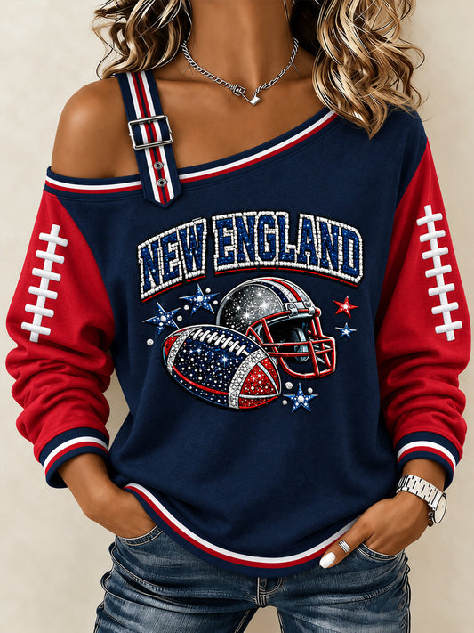 Women's Football Gameday Gift For Football Fans Casual Casual Off-Shoulder Sweatshirt gracestitchs