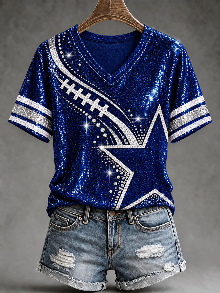 Women's Football Gameday Gift For Football Fans Casual V-Neck Tee gracestitchs
