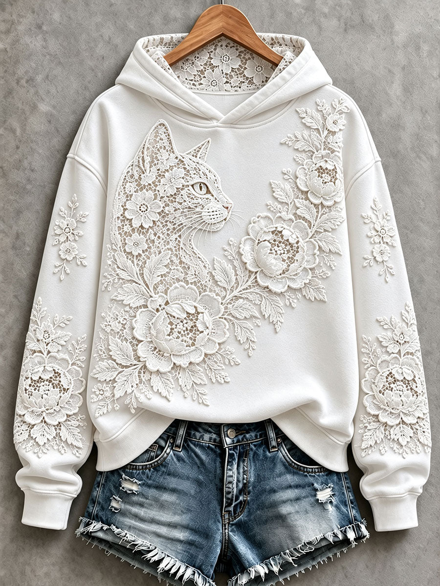 Women's Floral Cat Print Hoodies gracestitchs