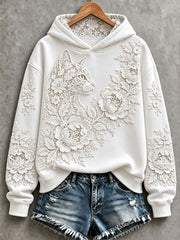 Women's Floral Cat Print Hoodies gracestitchs