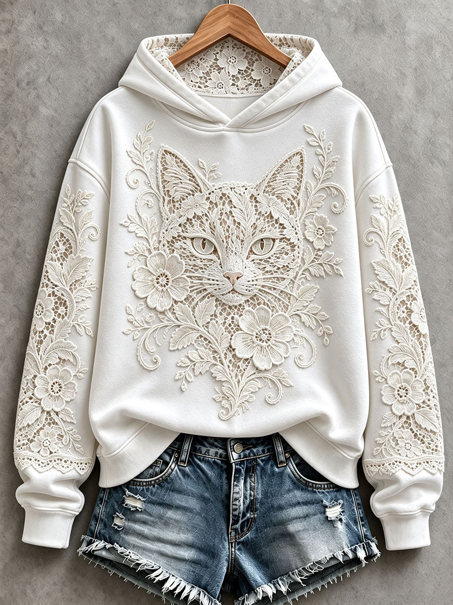 Women's Floral Cat Print Hoodies gracestitchs