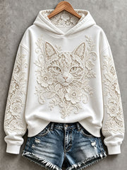 Women's Floral Cat Print Hoodies gracestitchs