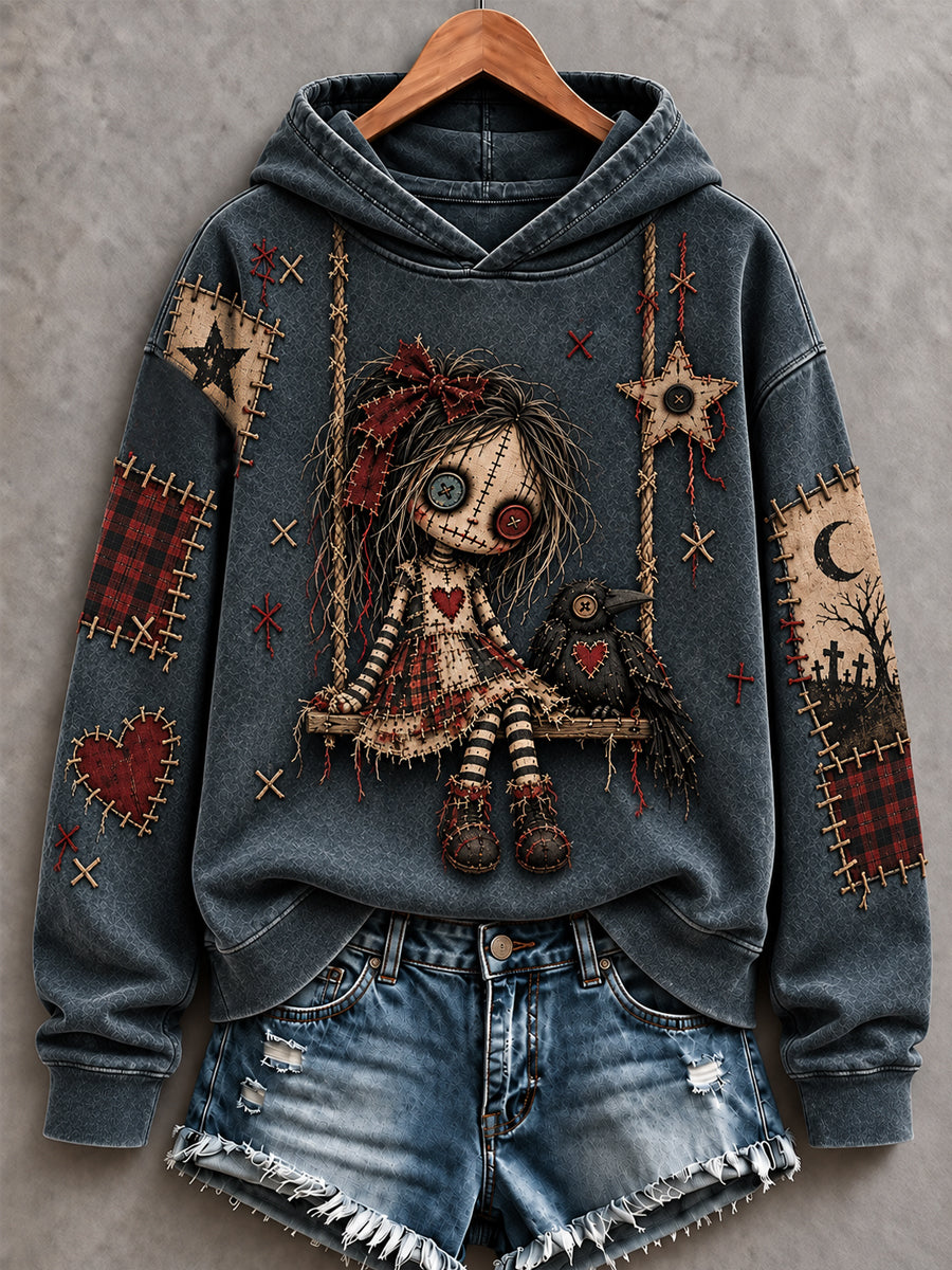 Women's Halloween Creepy Dolls Print Casual Hoodie gracestitchs
