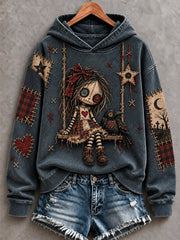 Women's Halloween Creepy Dolls Print Casual Hoodie gracestitchs