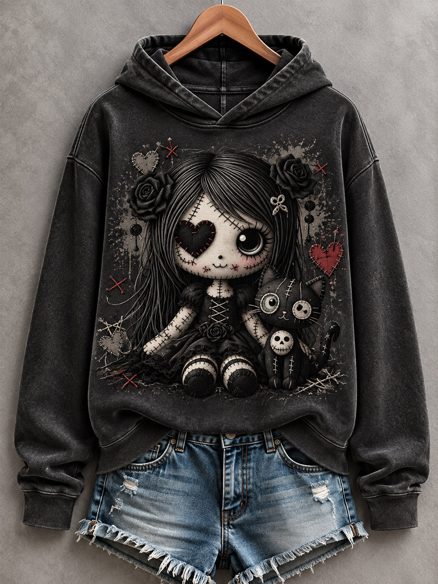 Women's Halloween Creepy Dolls Print Casual Hoodie gracestitchs